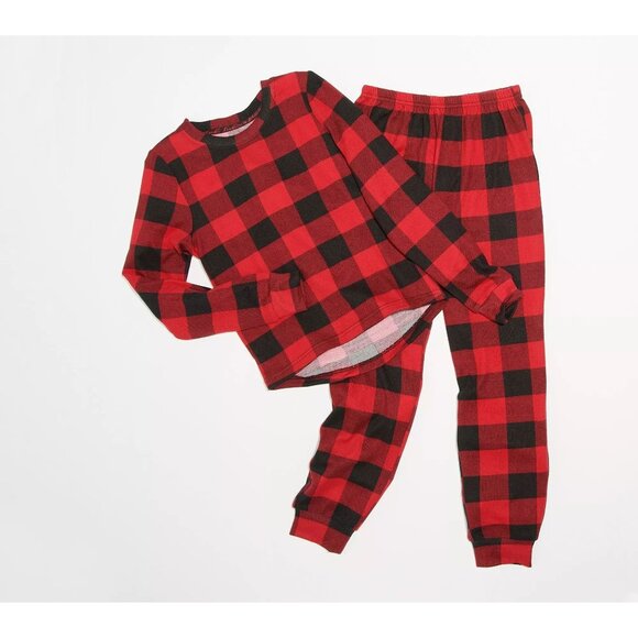 MUK LUKS Children's Pajama Set Butter Knit Comfy Top Bottom Plaid Black Red Buff - Picture 1 of 1